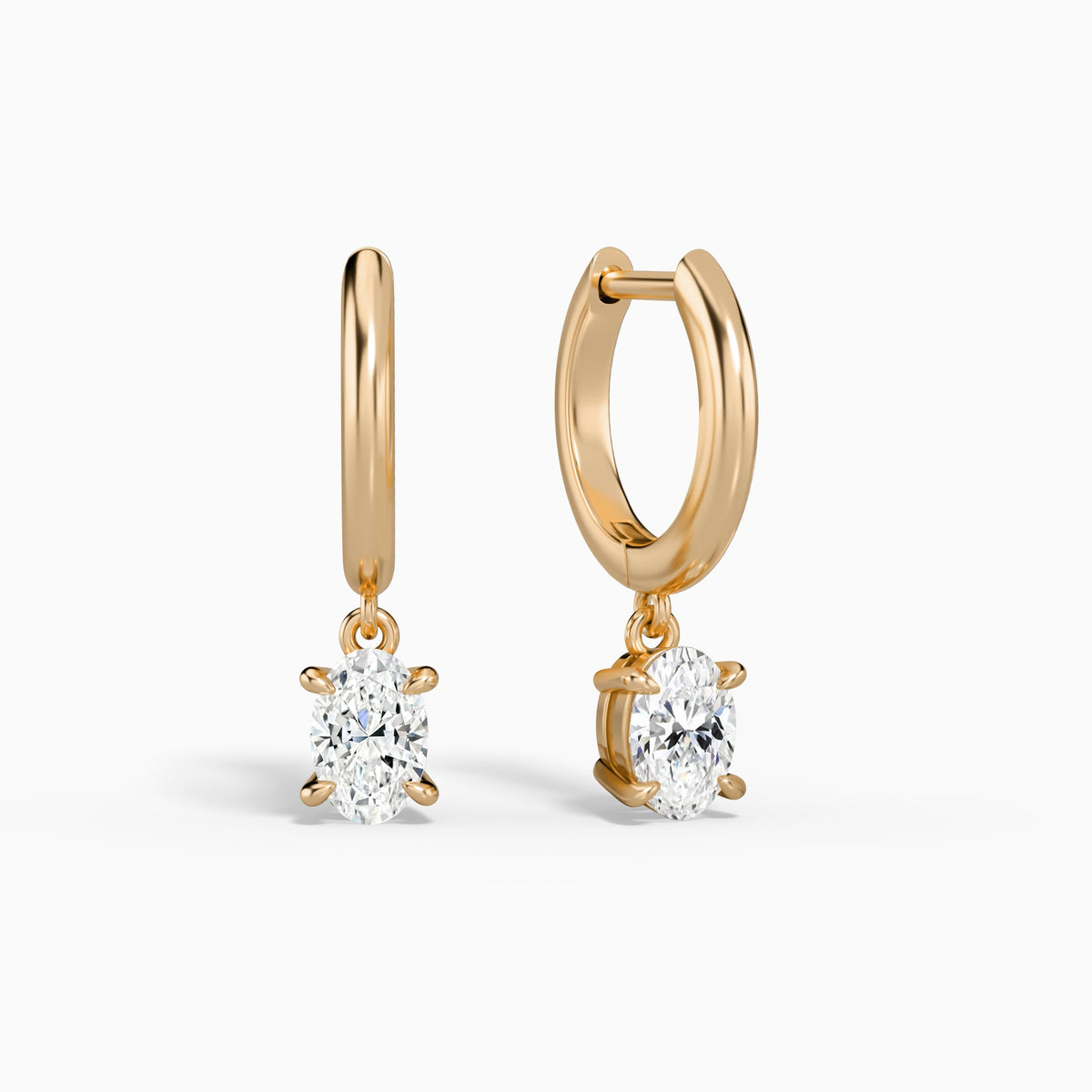 Oval Solitaire Drop Huggie Hoop Earrings in 14K Rose Gold