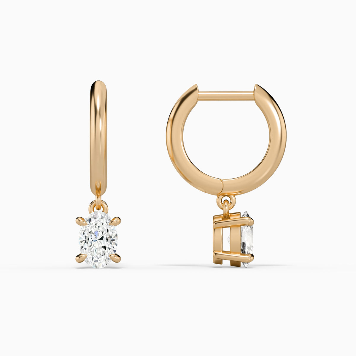 Oval Solitaire Drop Huggie Hoop Earrings in 14K Rose Gold