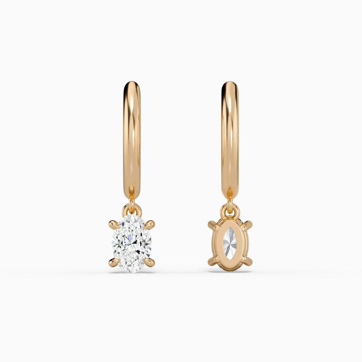 Oval Solitaire Drop Huggie Hoop Earrings in 14K Rose Gold