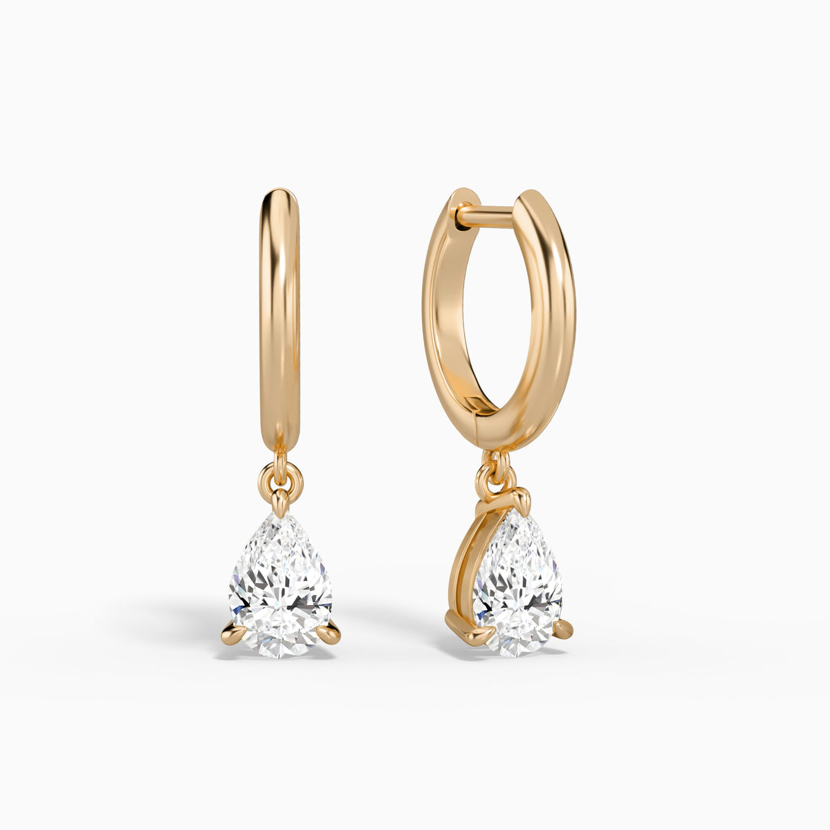 Pear Solitaire Drop Huggie Hoop Earrings in 14K Rose Gold