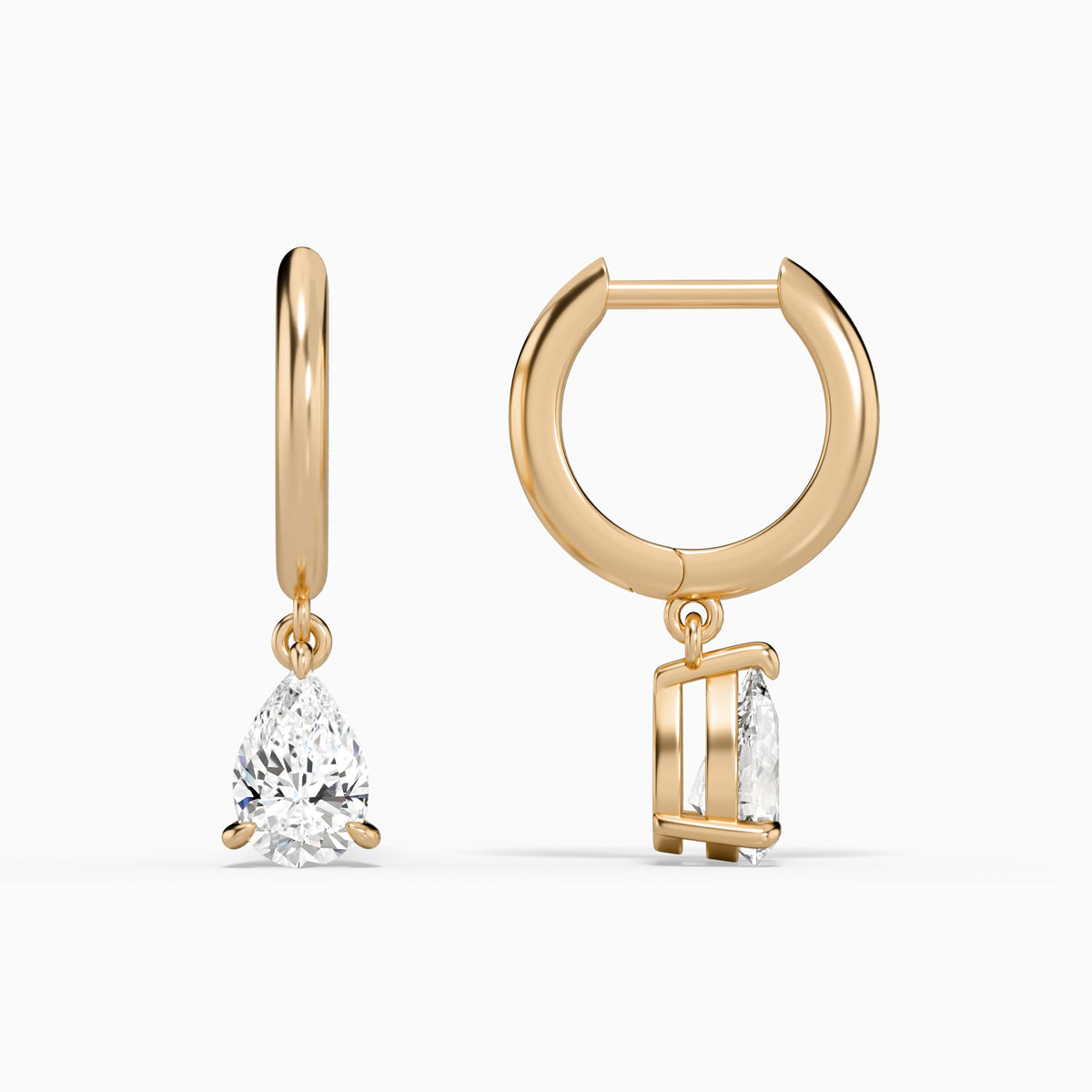 Pear Solitaire Drop Huggie Hoop Earrings in 14K Rose Gold