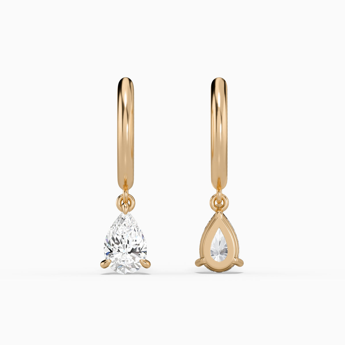 Pear Solitaire Drop Huggie Hoop Earrings in 14K Rose Gold