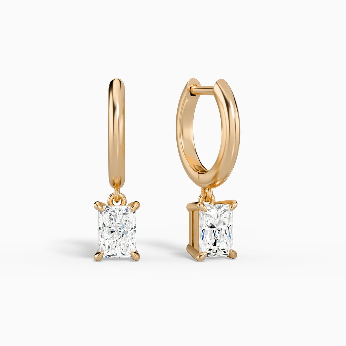 Radiant Solitaire Drop Huggie Hoop Earrings in 14K Rose Gold