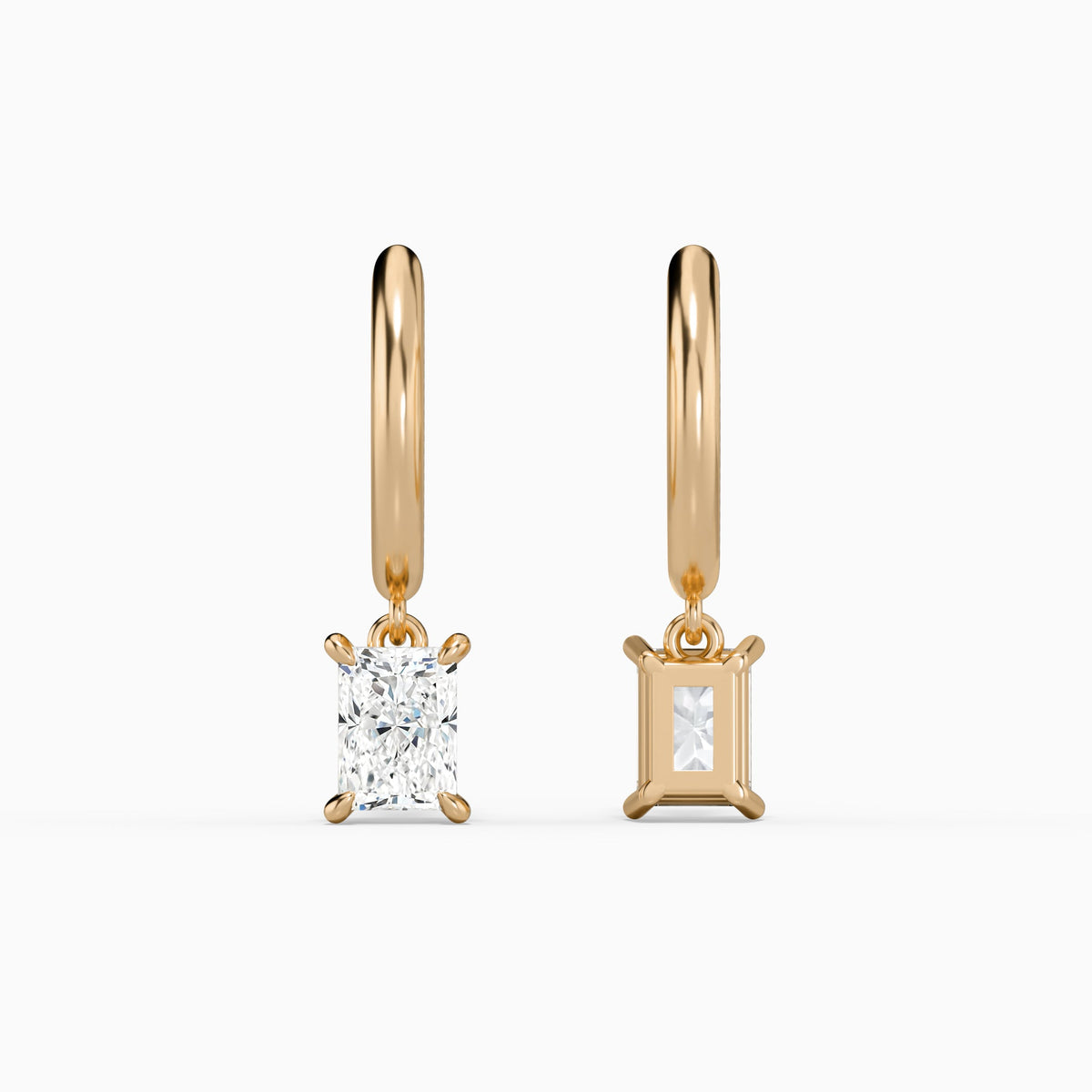 Radiant Solitaire Drop Huggie Hoop Earrings in 14K Rose Gold