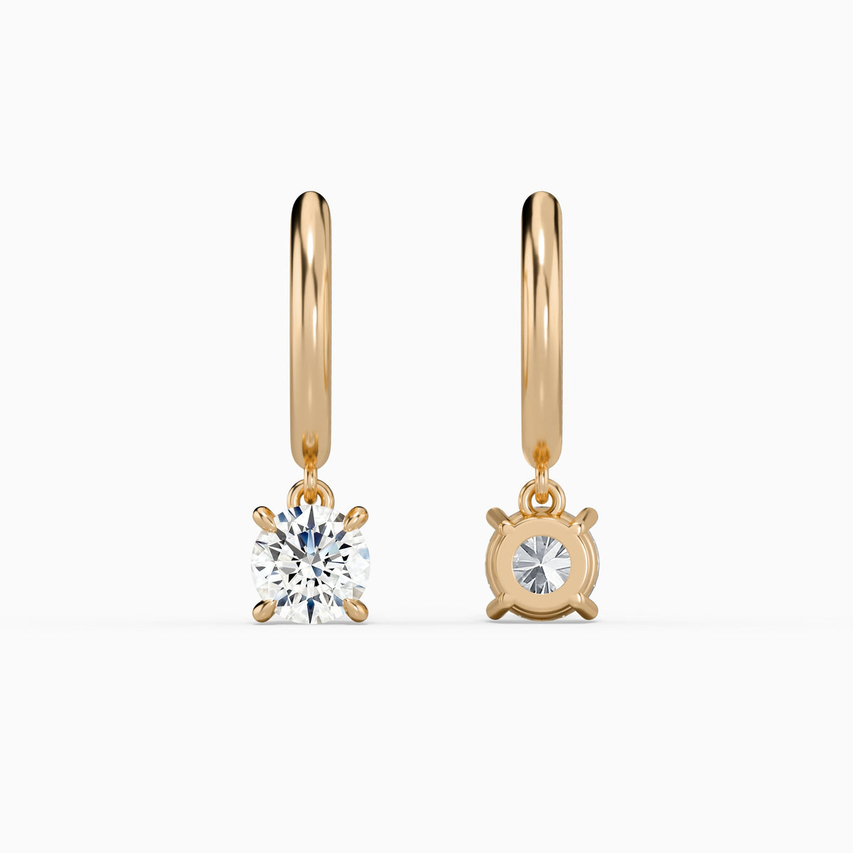 Round Solitaire Drop Huggie Hoop Earrings in 14K Rose Gold