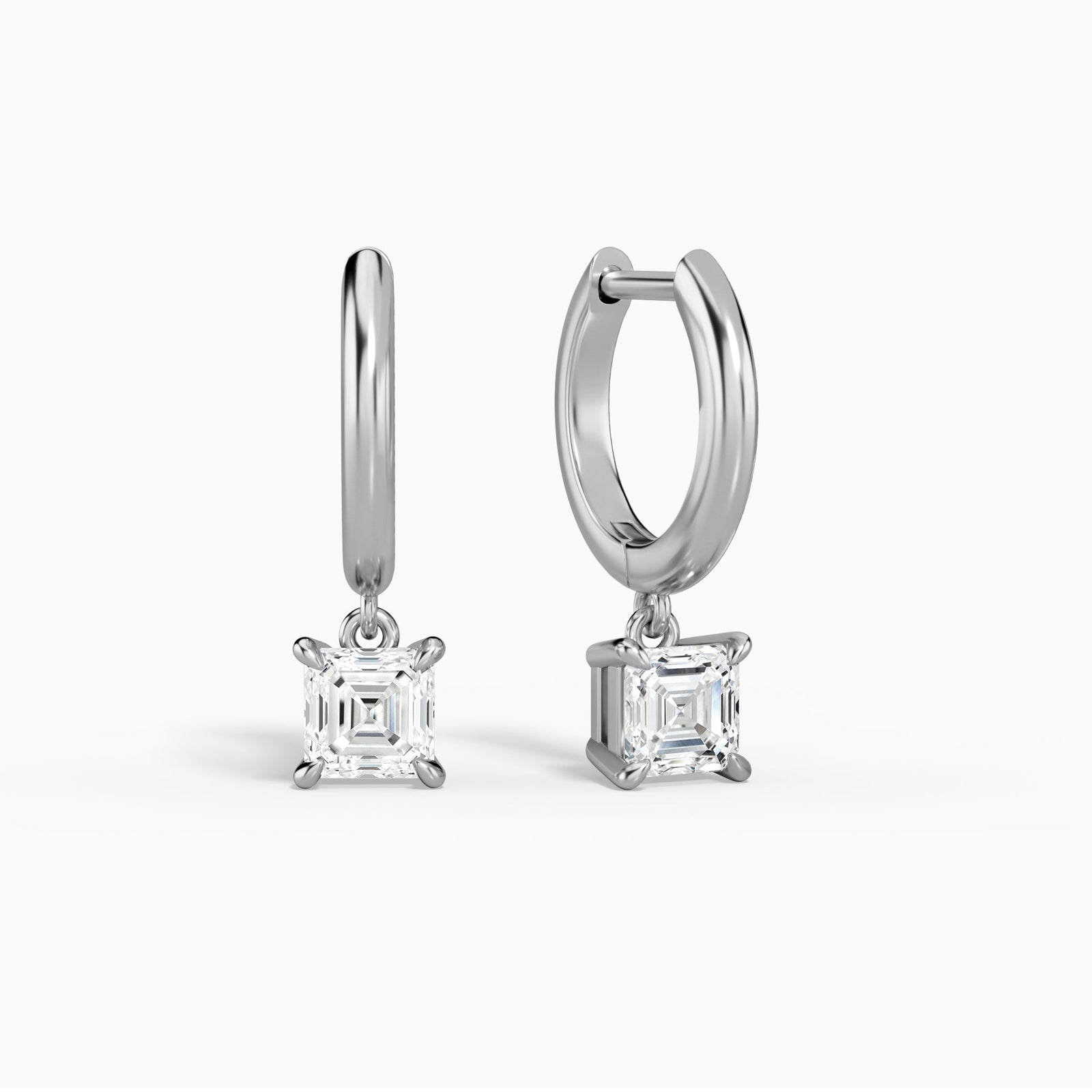 Asscher Solitaire Drop Huggie Hoop Earrings