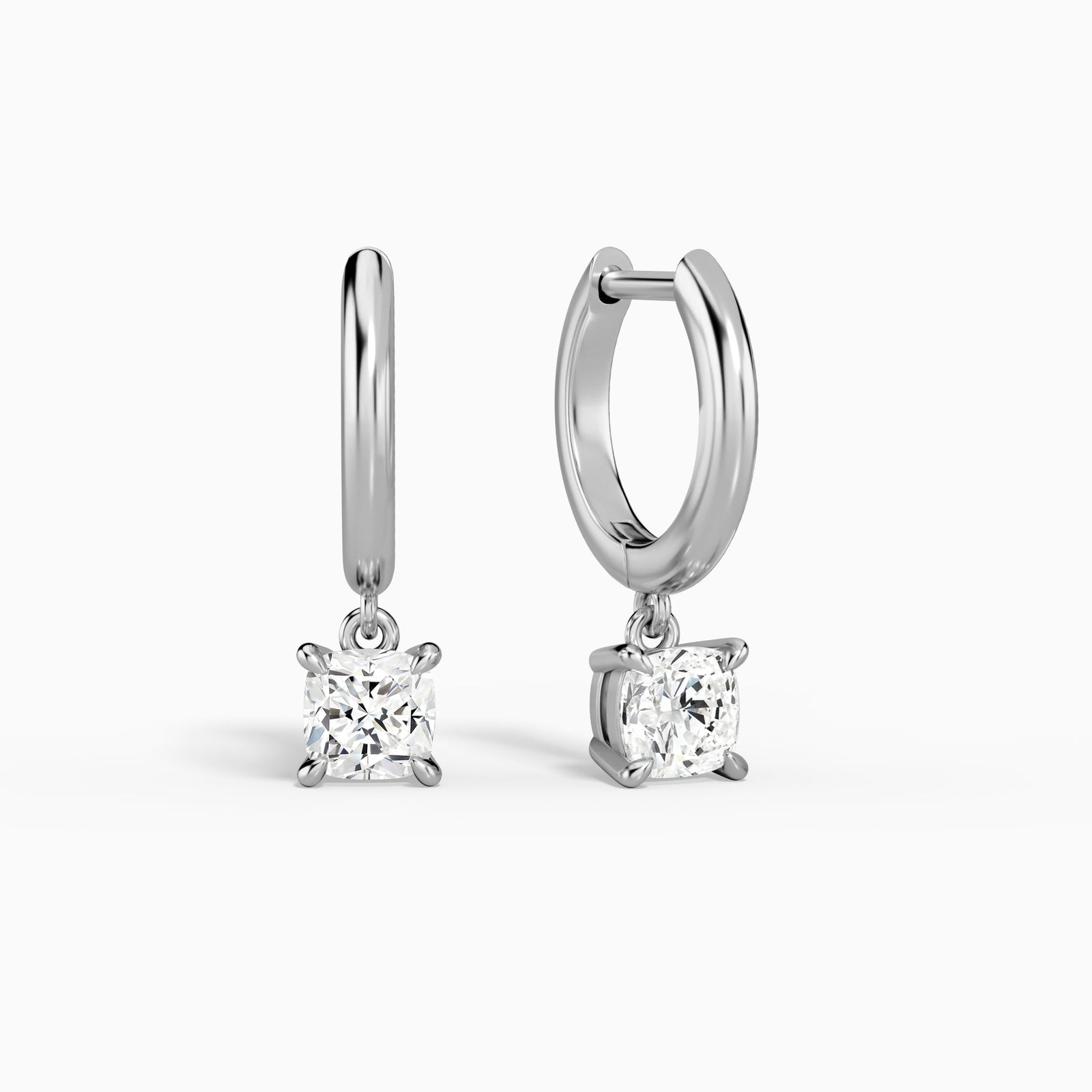 Cushion Solitaire Drop Huggie Hoop Earrings