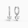 Heart Solitaire Drop Huggie Hoop Earrings