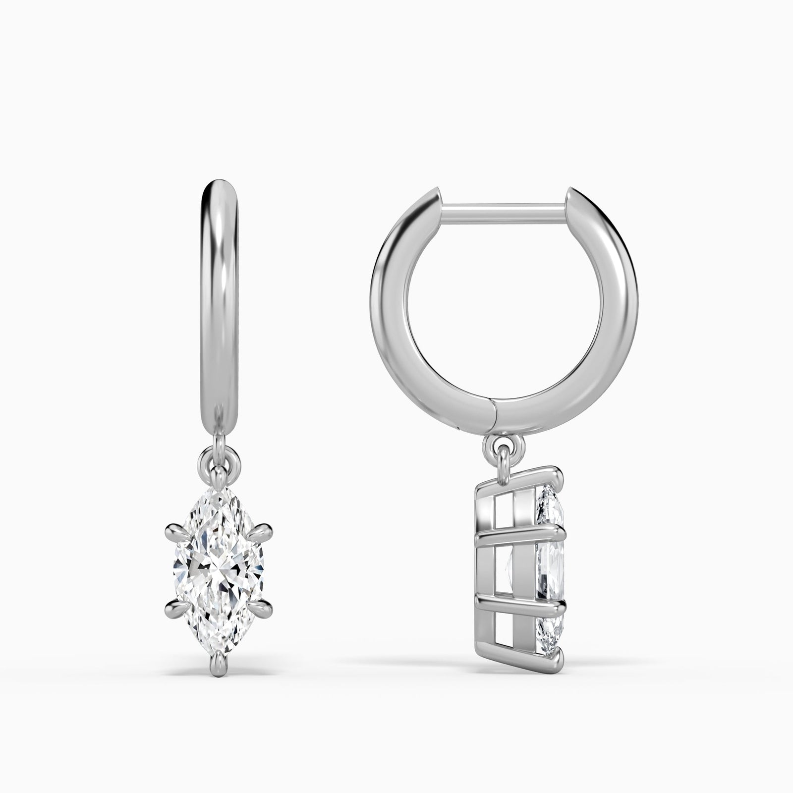 Marquise Solitaire Drop Huggie Hoop Earrings