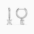 Princess Solitaire Drop Huggie Hoop Earrings