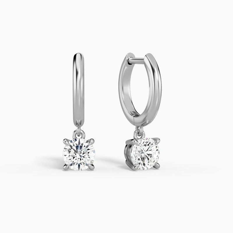 Round Solitaire Drop Huggie Hoop Earrings