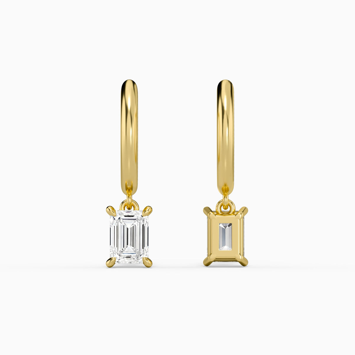 Emerald Solitaire Drop Huggie Hoop Earrings in 18K Yellow Gold