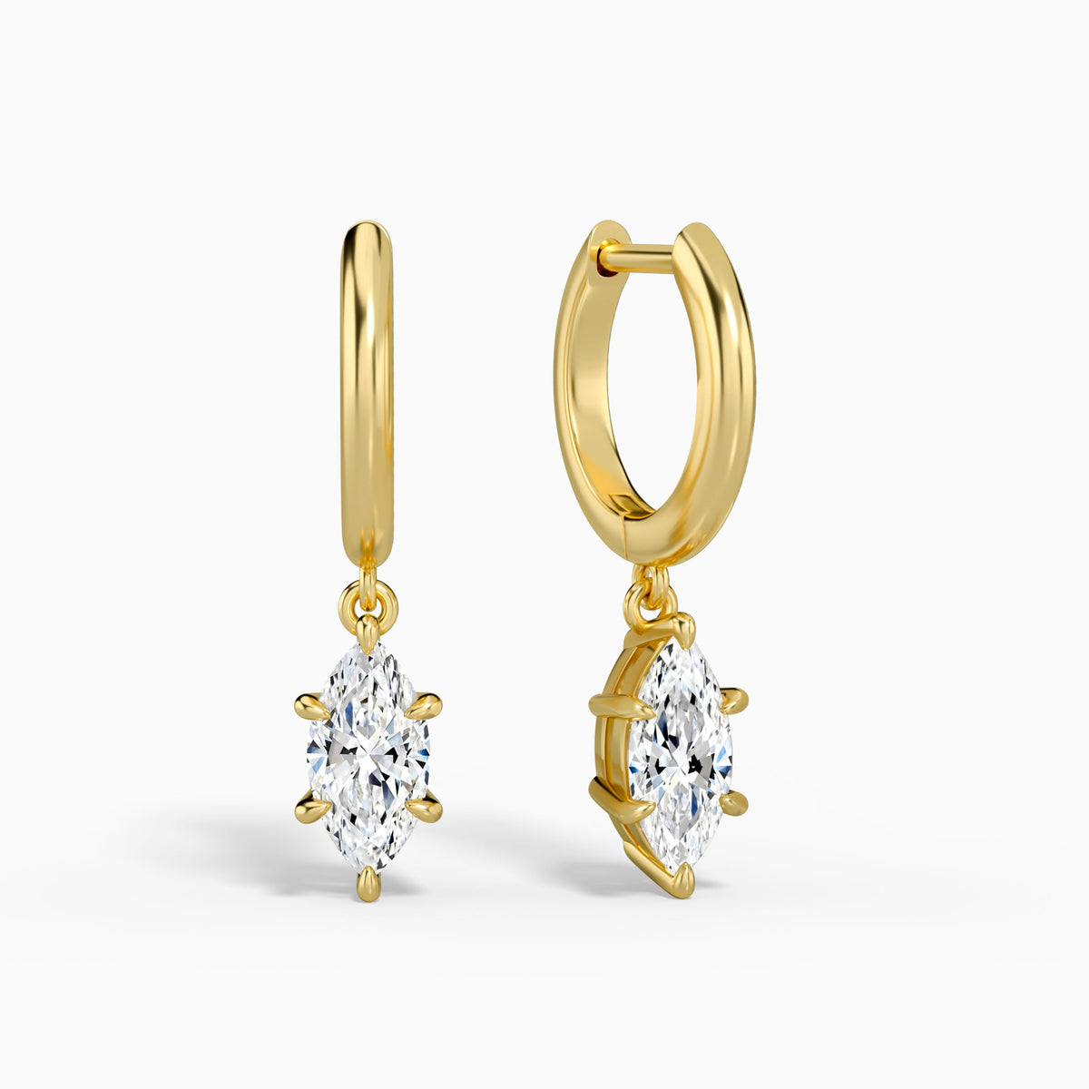 Marquise Solitaire Drop Huggie Hoop Earrings in 18K Yellow Gold