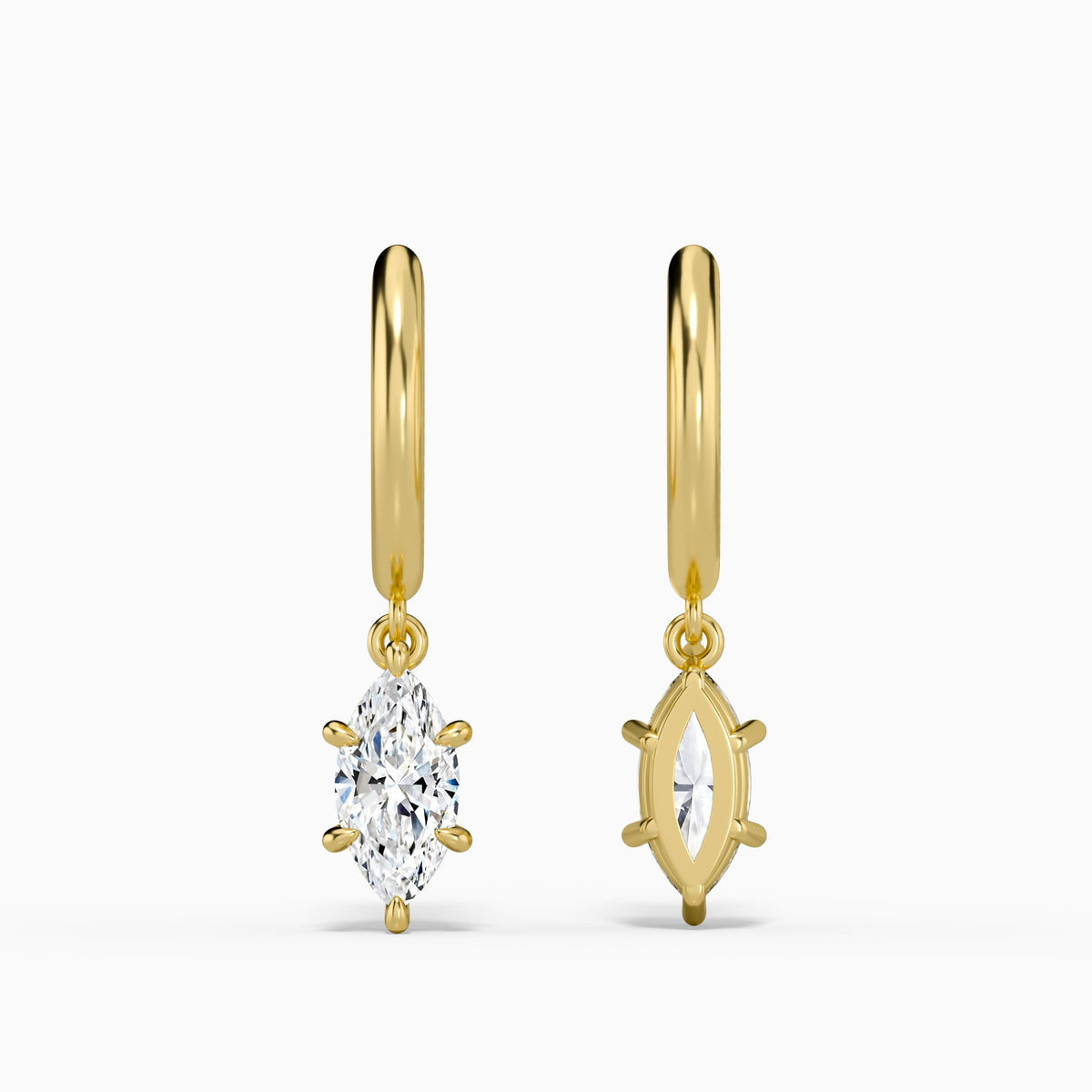 Marquise Solitaire Drop Huggie Hoop Earrings in 14K Yellow Gold