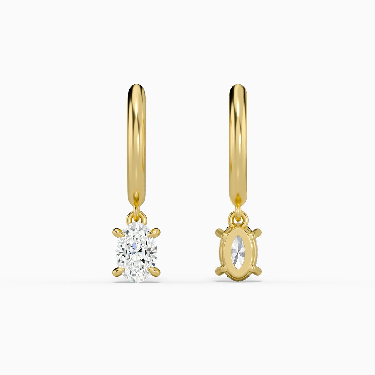 Oval Solitaire Drop Huggie Hoop Earrings in 14K Yellow Gold