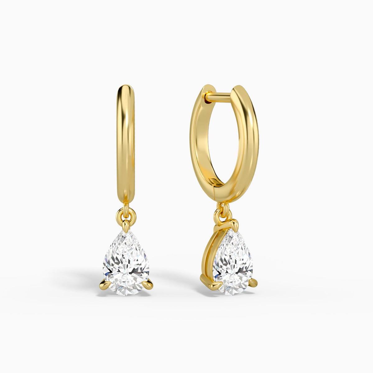 Pear Solitaire Drop Huggie Hoop Earrings in 18K Yellow Gold