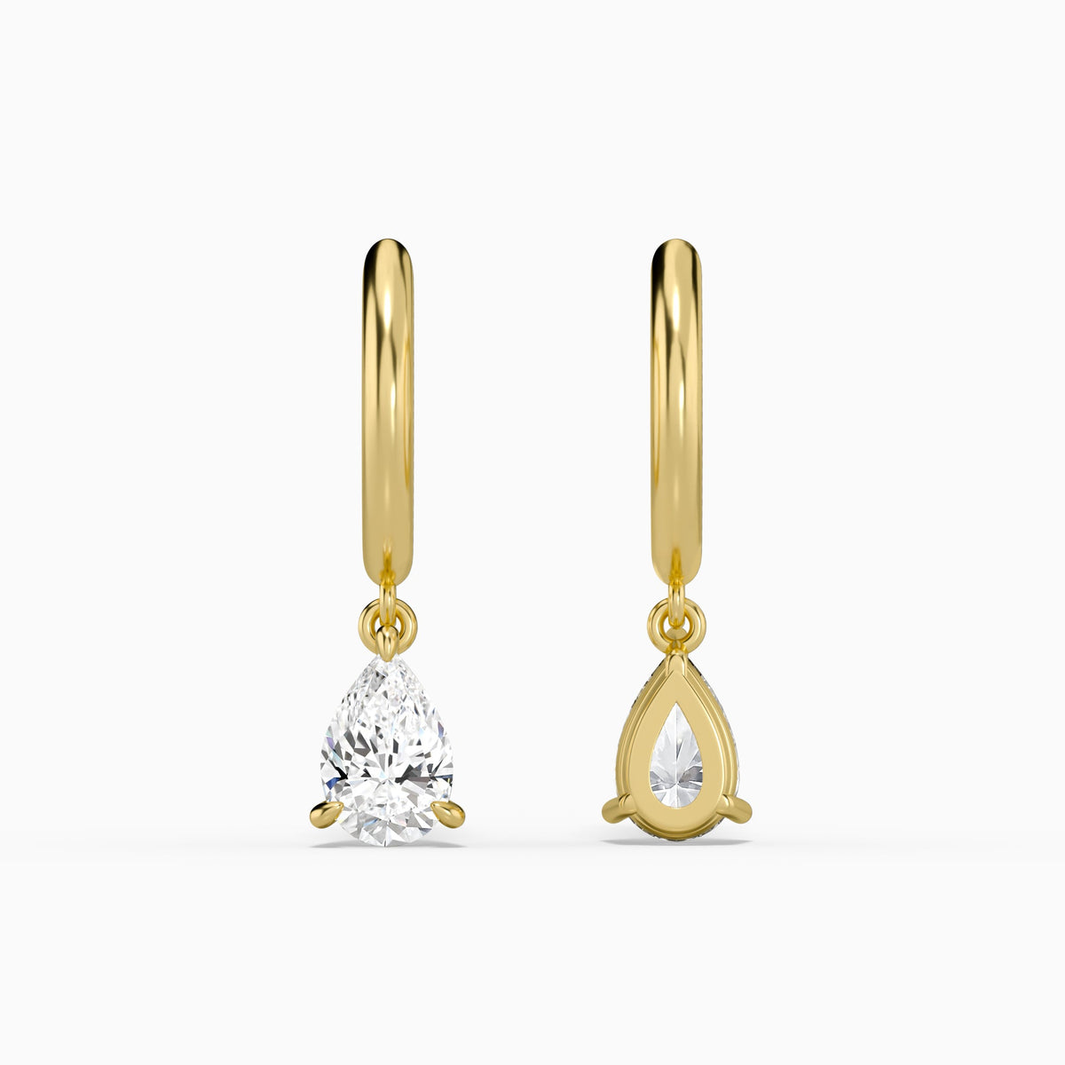 Pear Solitaire Drop Huggie Hoop Earrings in 14K Yellow Gold