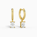 Radiant Solitaire Drop Huggie Hoop Earrings