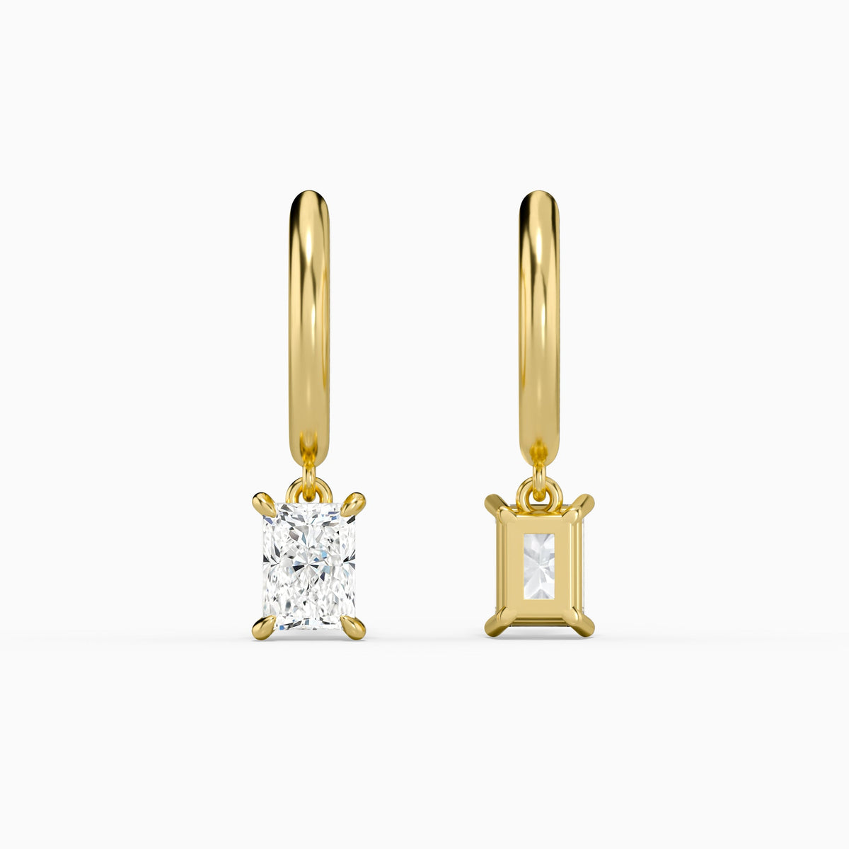 Radiant Solitaire Drop Huggie Hoop Earrings in 14K Yellow Gold
