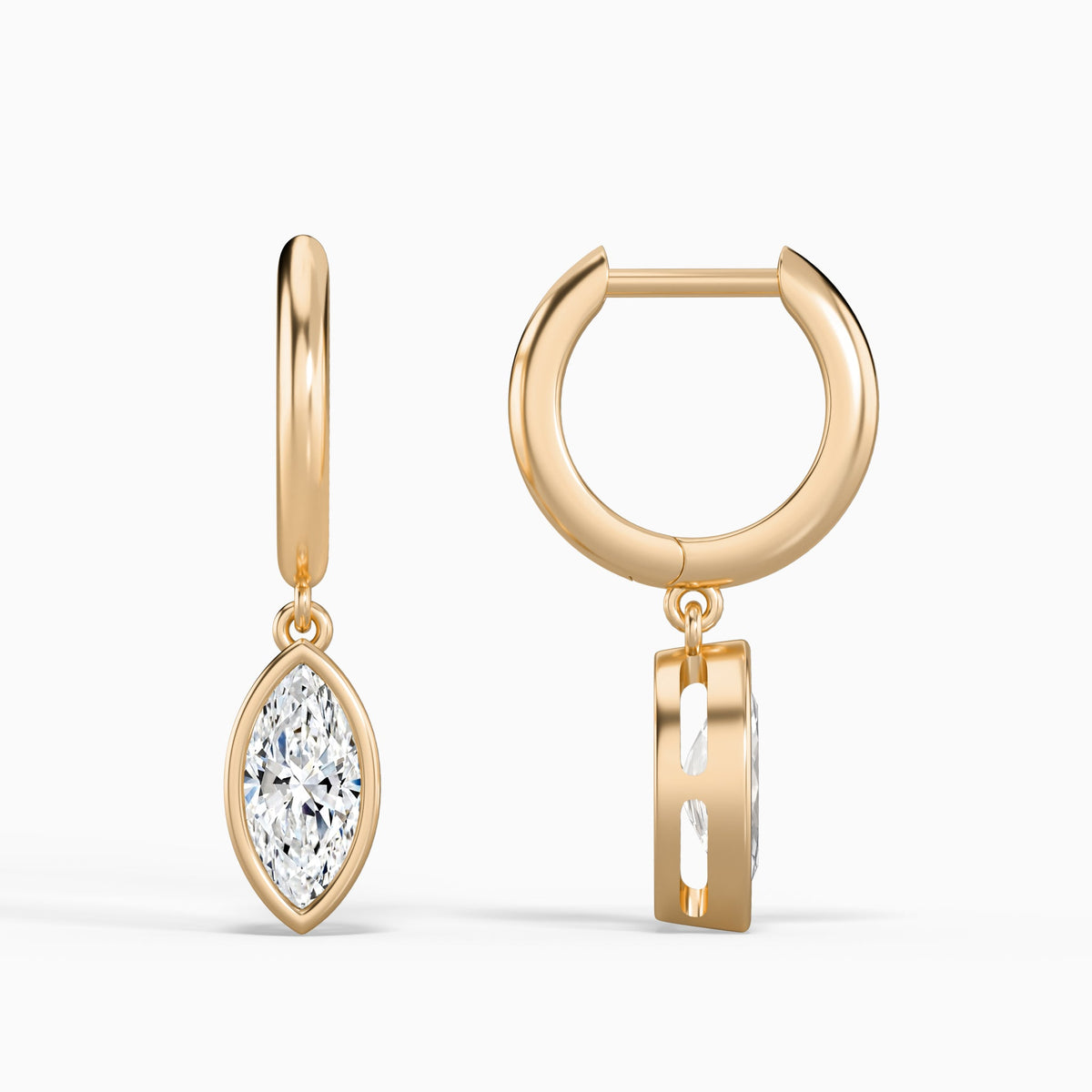 Marquise Bezel Drop Huggie Hoop Earrings in 14K Rose Gold