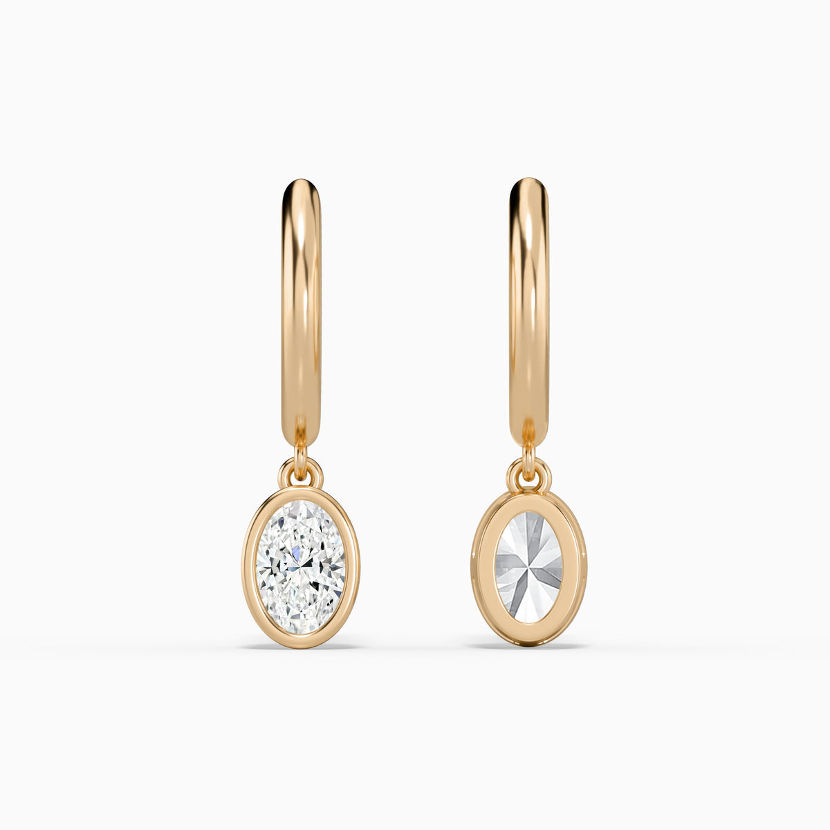 Oval Bezel Drop Huggie Hoop Earrings in 14K Rose Gold