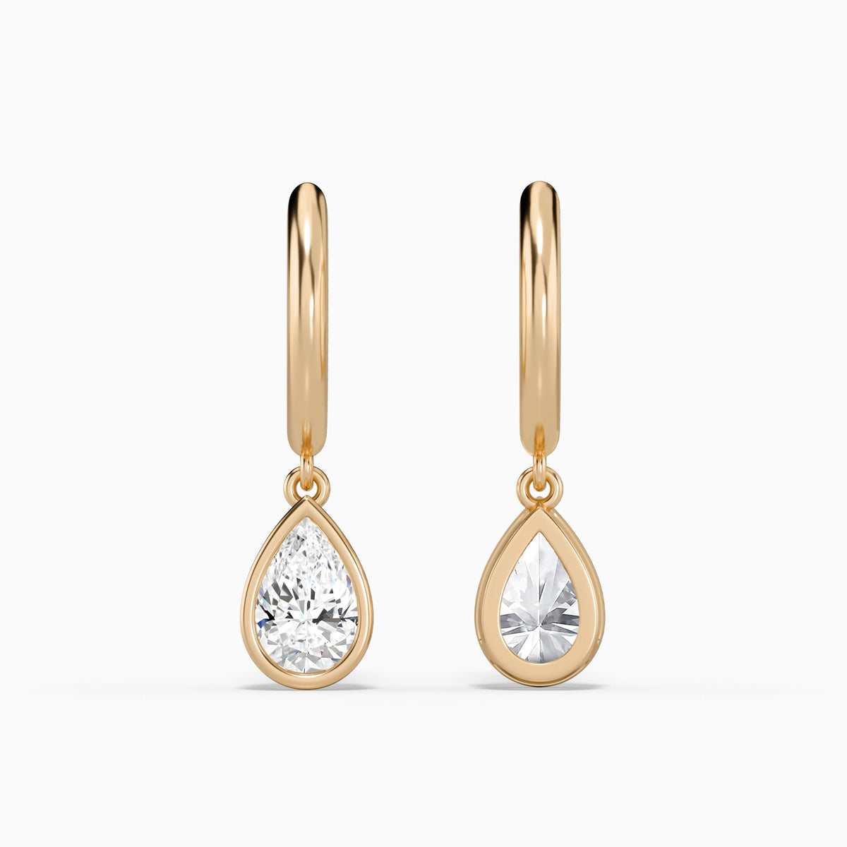 Pear Bezel Drop Huggie Hoop Earrings in 14K Rose Gold
