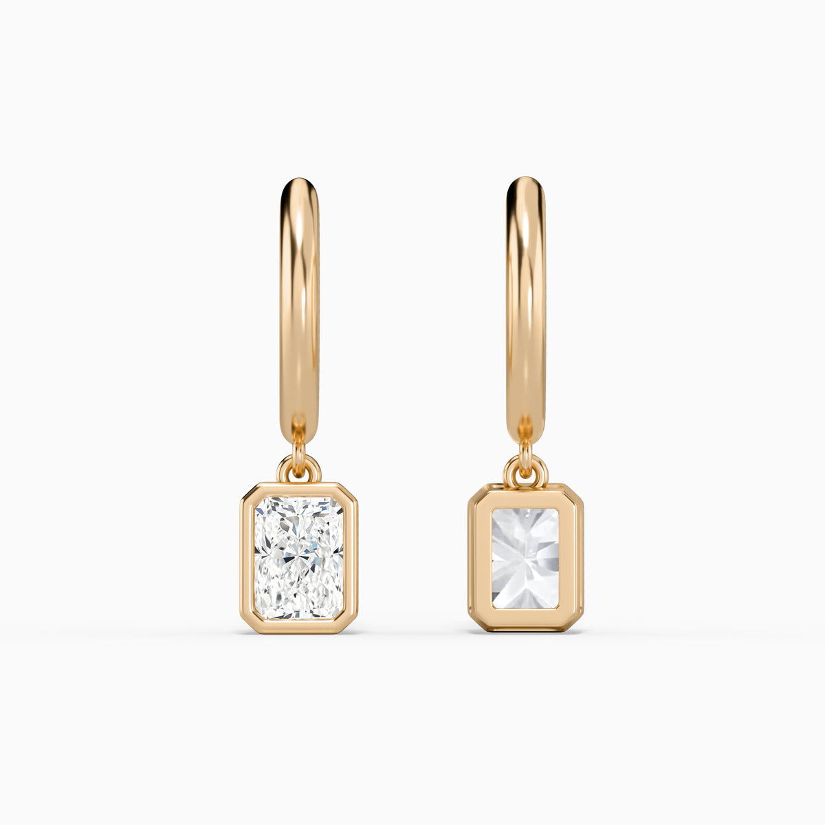 Radiant Bezel Drop Huggie Hoop Earrings in 14K Rose Gold