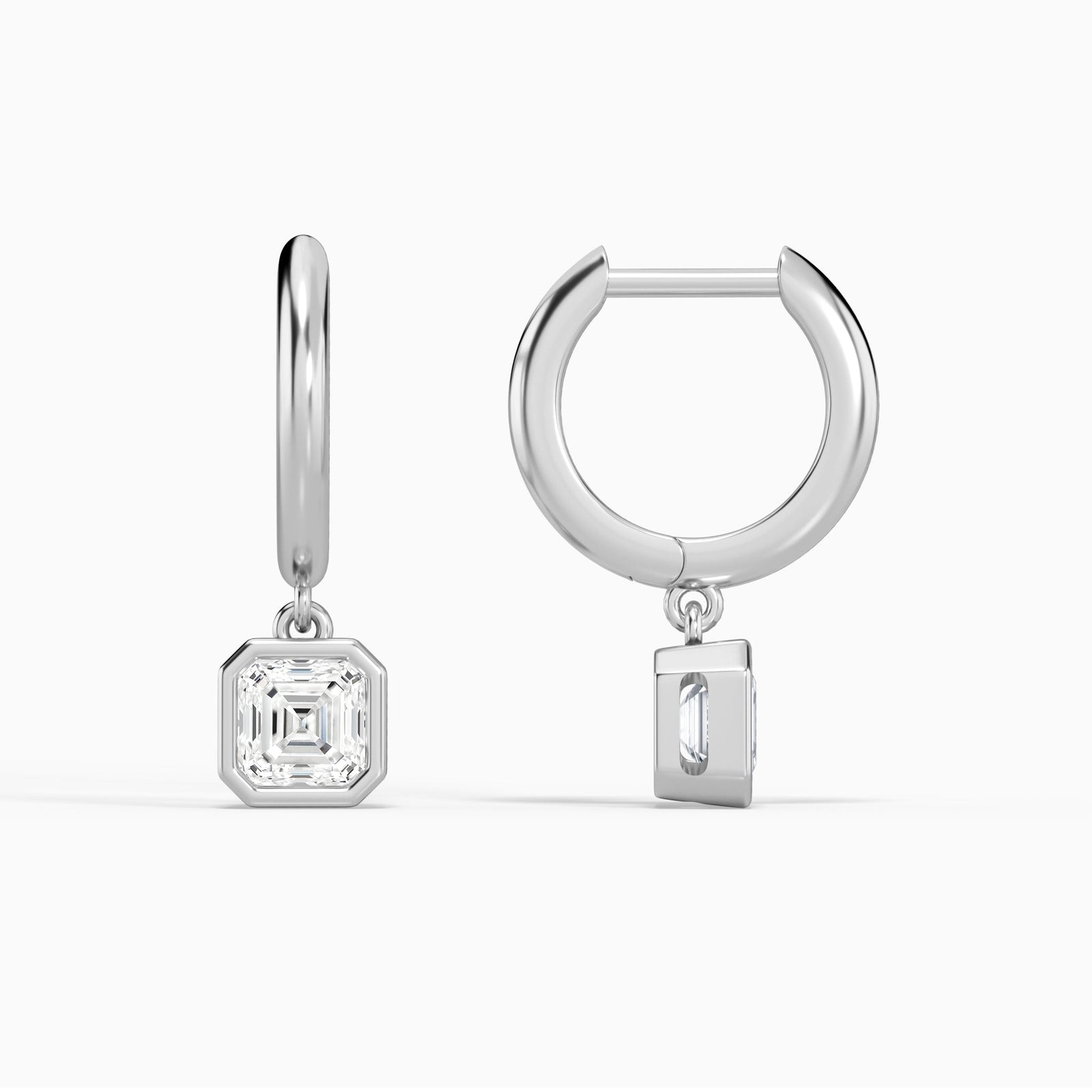 Asscher Bezel Drop Huggie Hoop Earrings