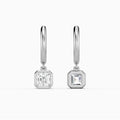 Asscher Bezel Drop Huggie Hoop Earrings