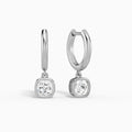 Cushion Bezel Drop Huggie Hoop Earrings