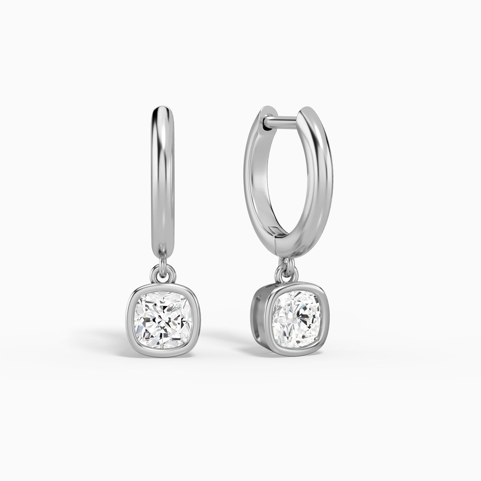 Cushion Bezel Drop Huggie Hoop Earrings