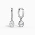 Oval Bezel Drop Huggie Hoop Earrings