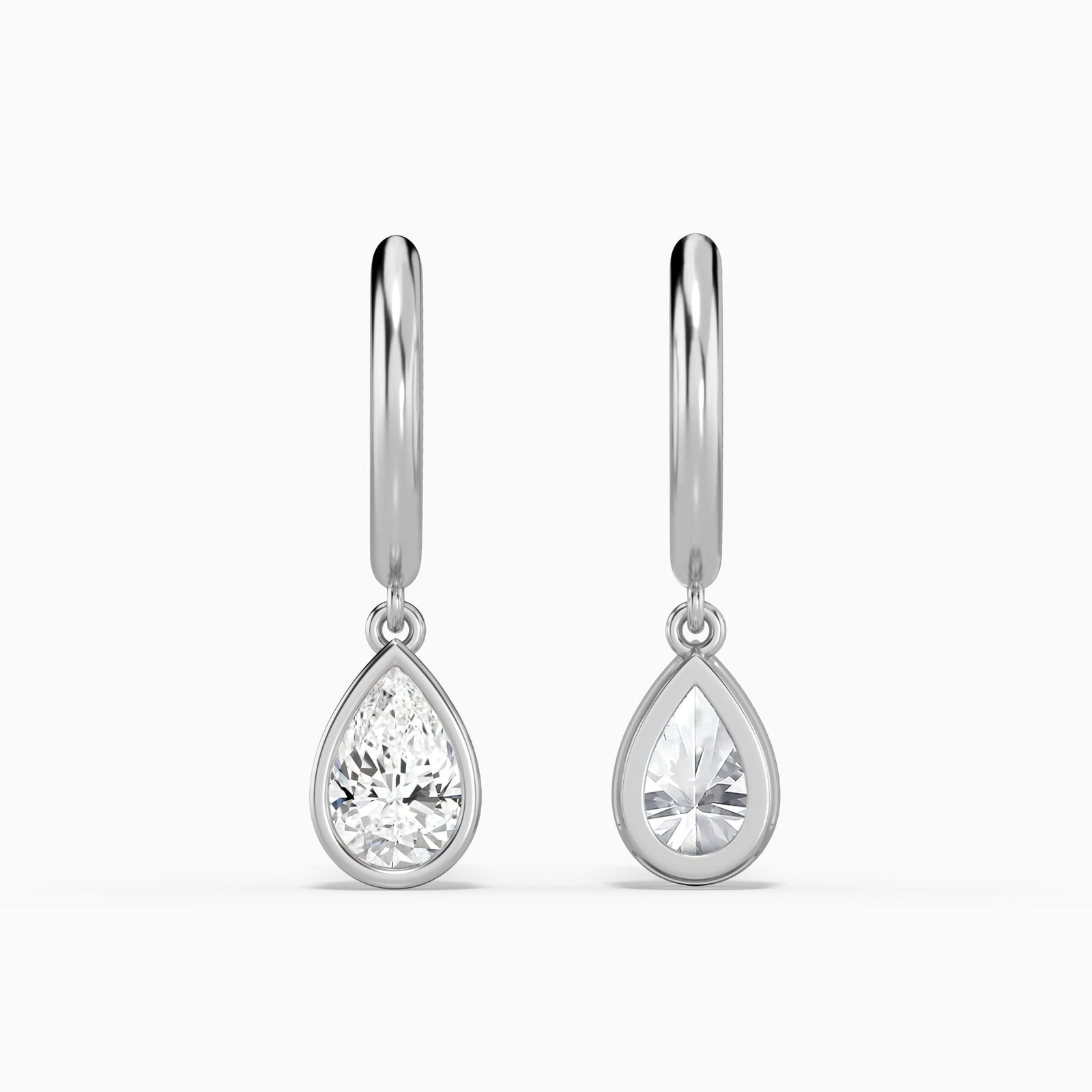 Pear Bezel Drop Huggie Hoop Earrings