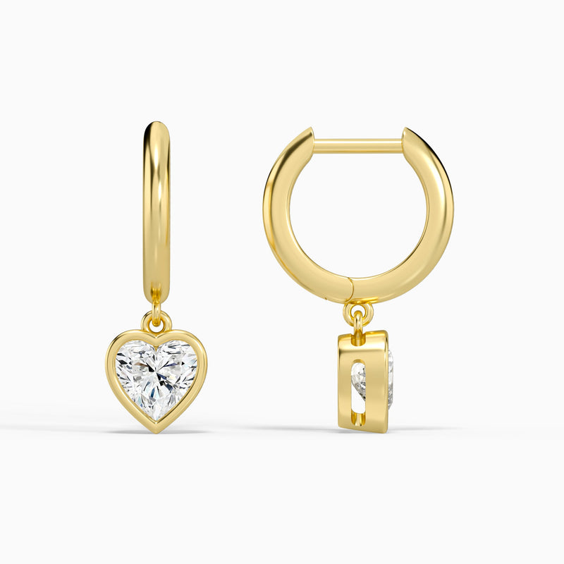 Heart Bezel Drop Huggie Hoop Earrings