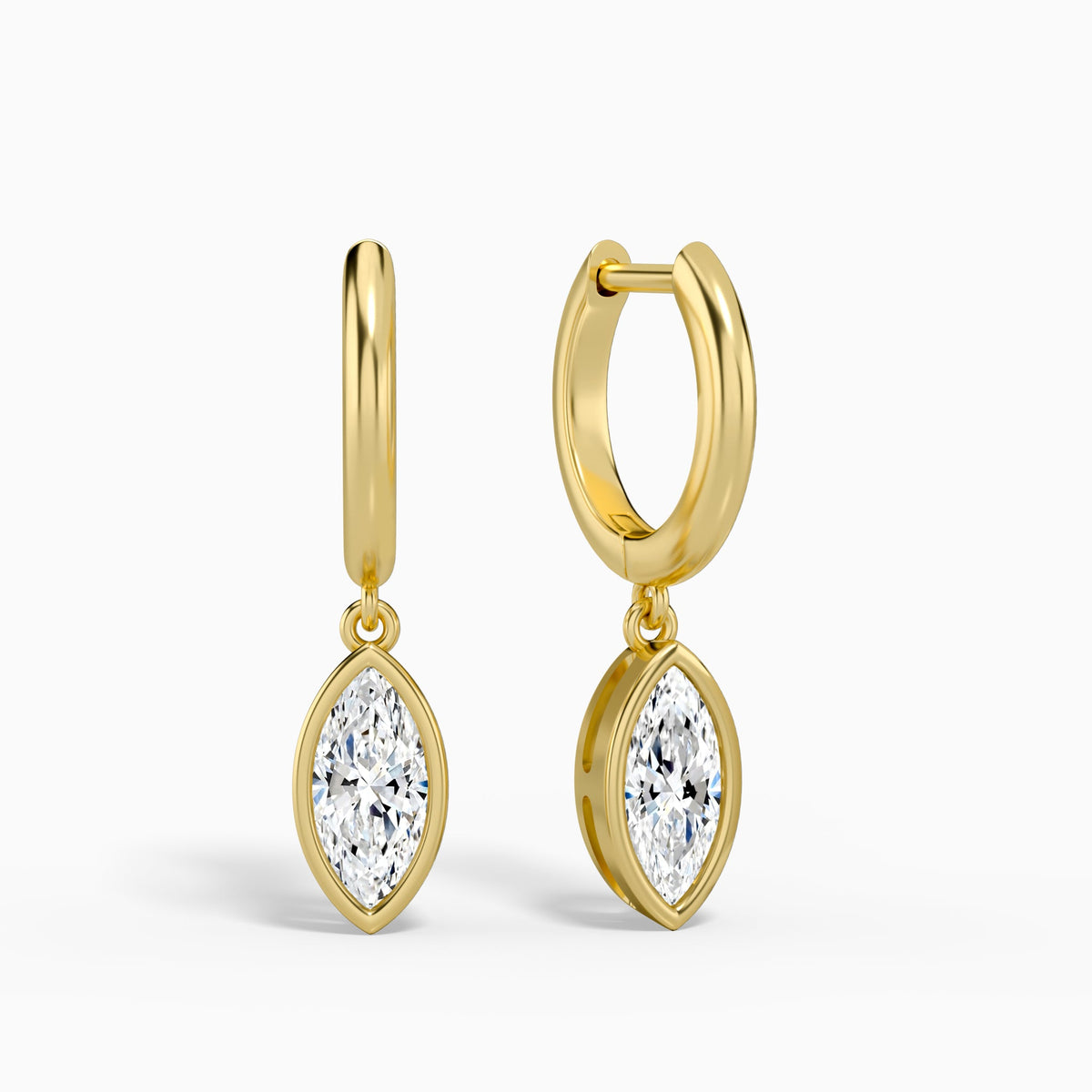 Marquise Bezel Drop Huggie Hoop Earrings in 14K Yellow Gold