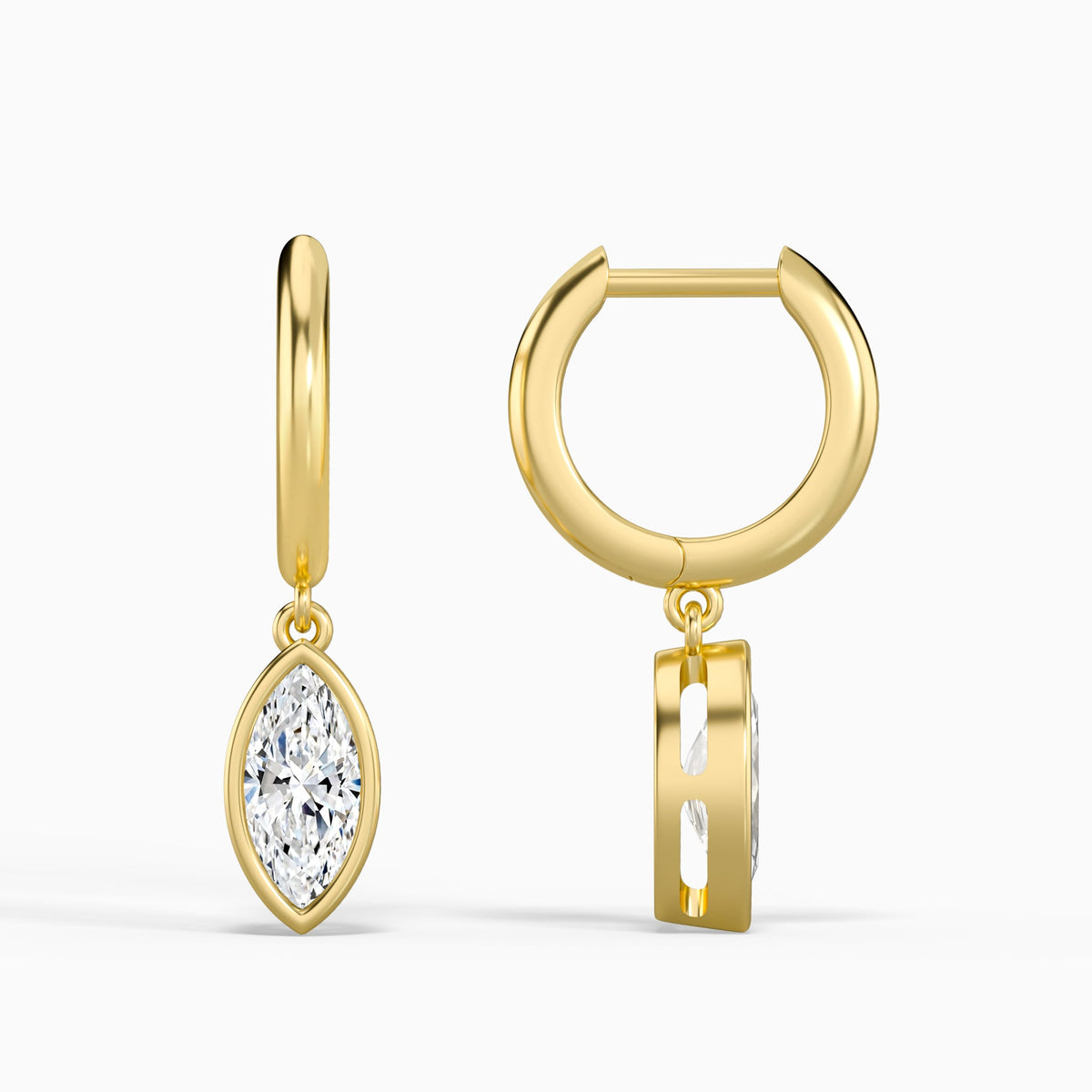 Marquise Bezel Drop Huggie Hoop Earrings in 18K Yellow Gold
