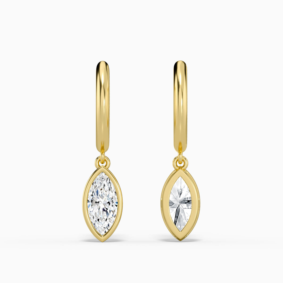 Marquise Bezel Drop Huggie Hoop Earrings in 18K Yellow Gold