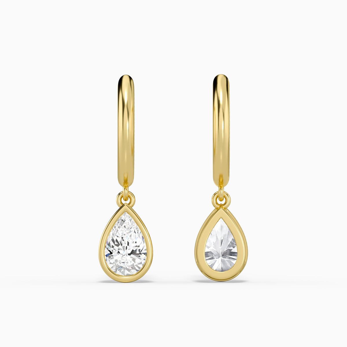 Pear Bezel Drop Huggie Hoop Earrings in 14K Yellow Gold