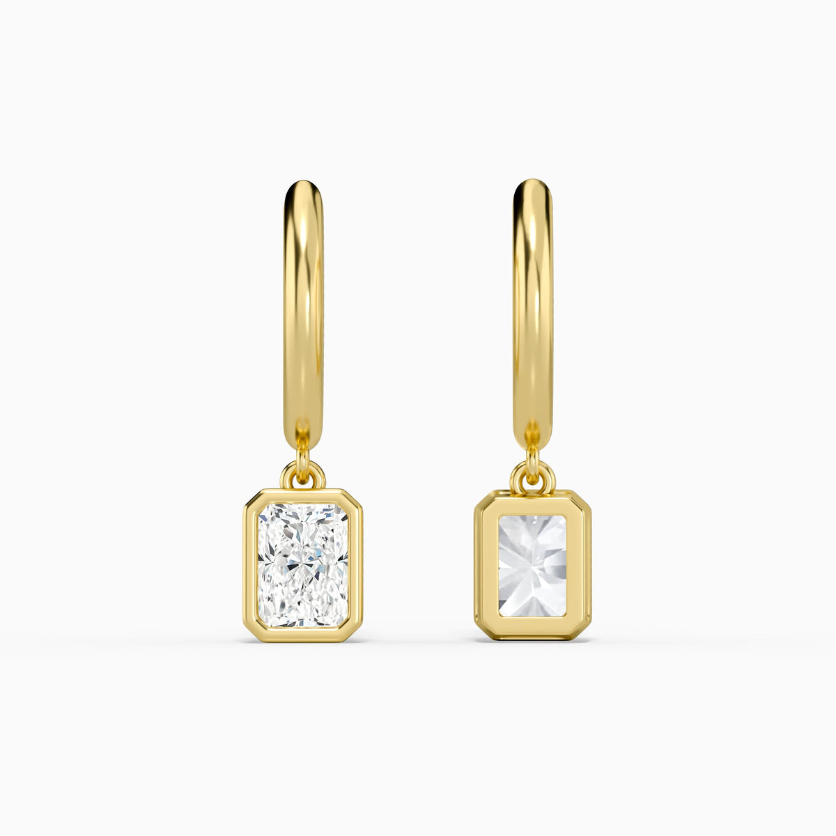 Radiant Bezel Drop Huggie Hoop Earrings in 14K Yellow Gold