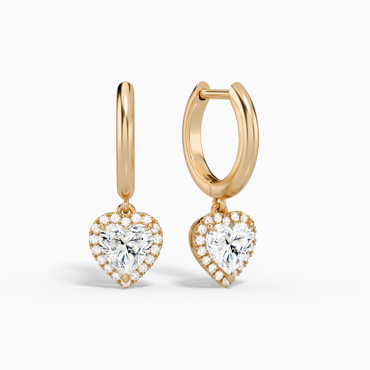 Heart Halo Drop Huggie Hoop Earrings in 14K Rose Gold