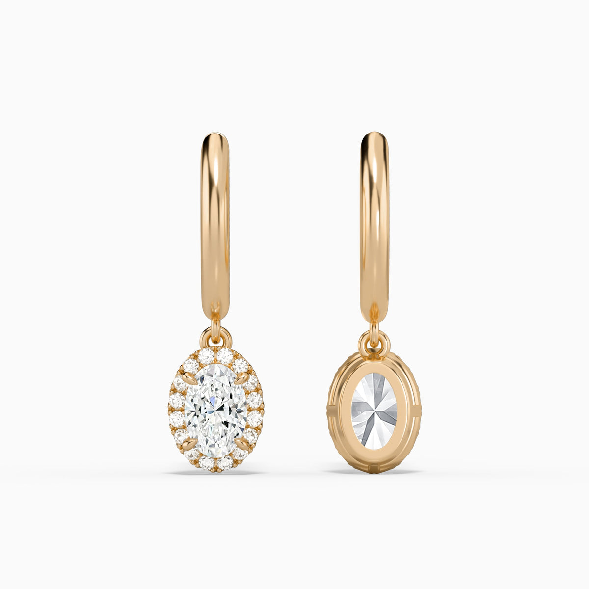 Oval Halo Drop Huggie Hoop Earrings in 14K Rose Gold