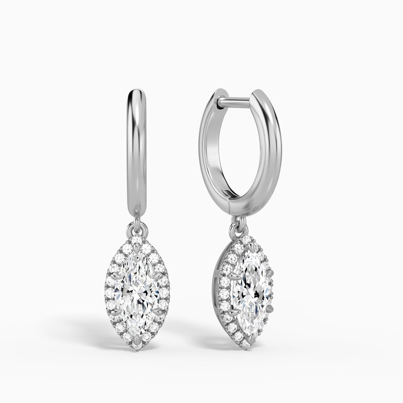 Marquise Halo Drop Huggie Hoop Earrings