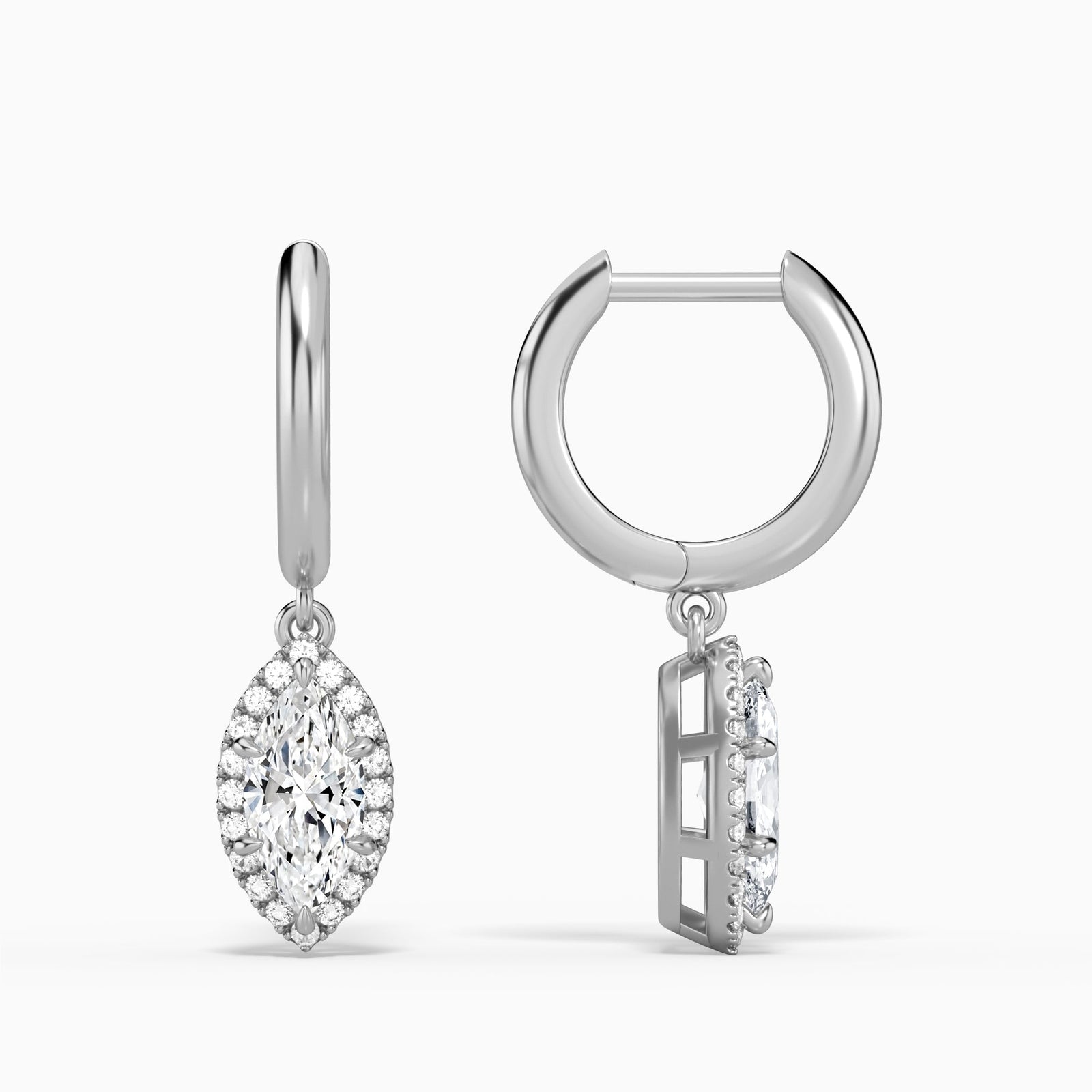 Marquise Halo Drop Huggie Hoop Earrings