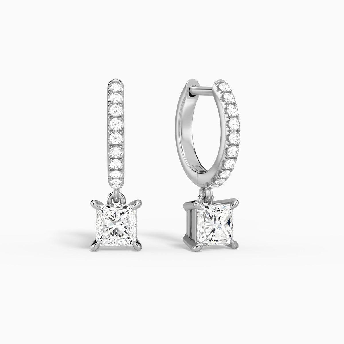 Princess Accented Drop Huggie Hoop Earrings in Platinum