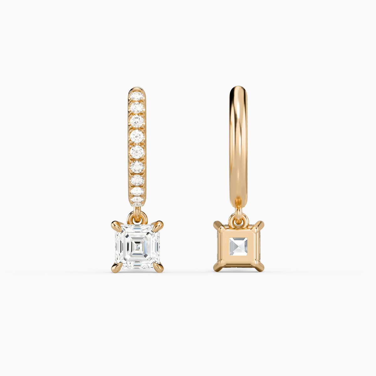 Asscher Accented Drop Huggie Hoop Earrings in 14K Rose Gold