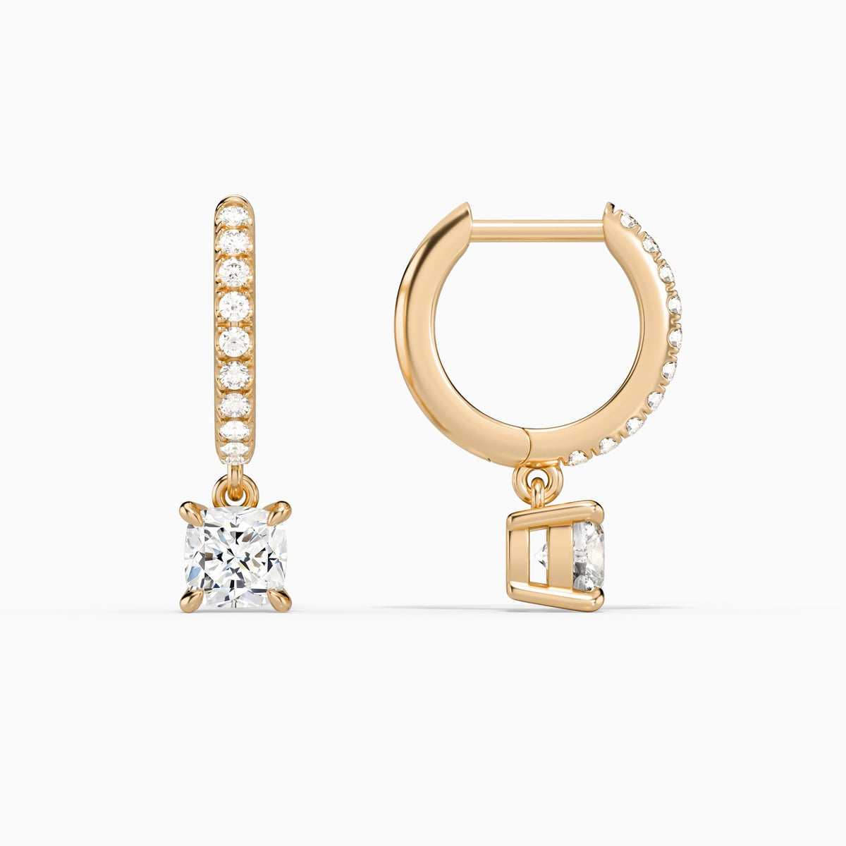 Cushion Accented Drop Huggie Hoop Earrings in 14K Rose Gold