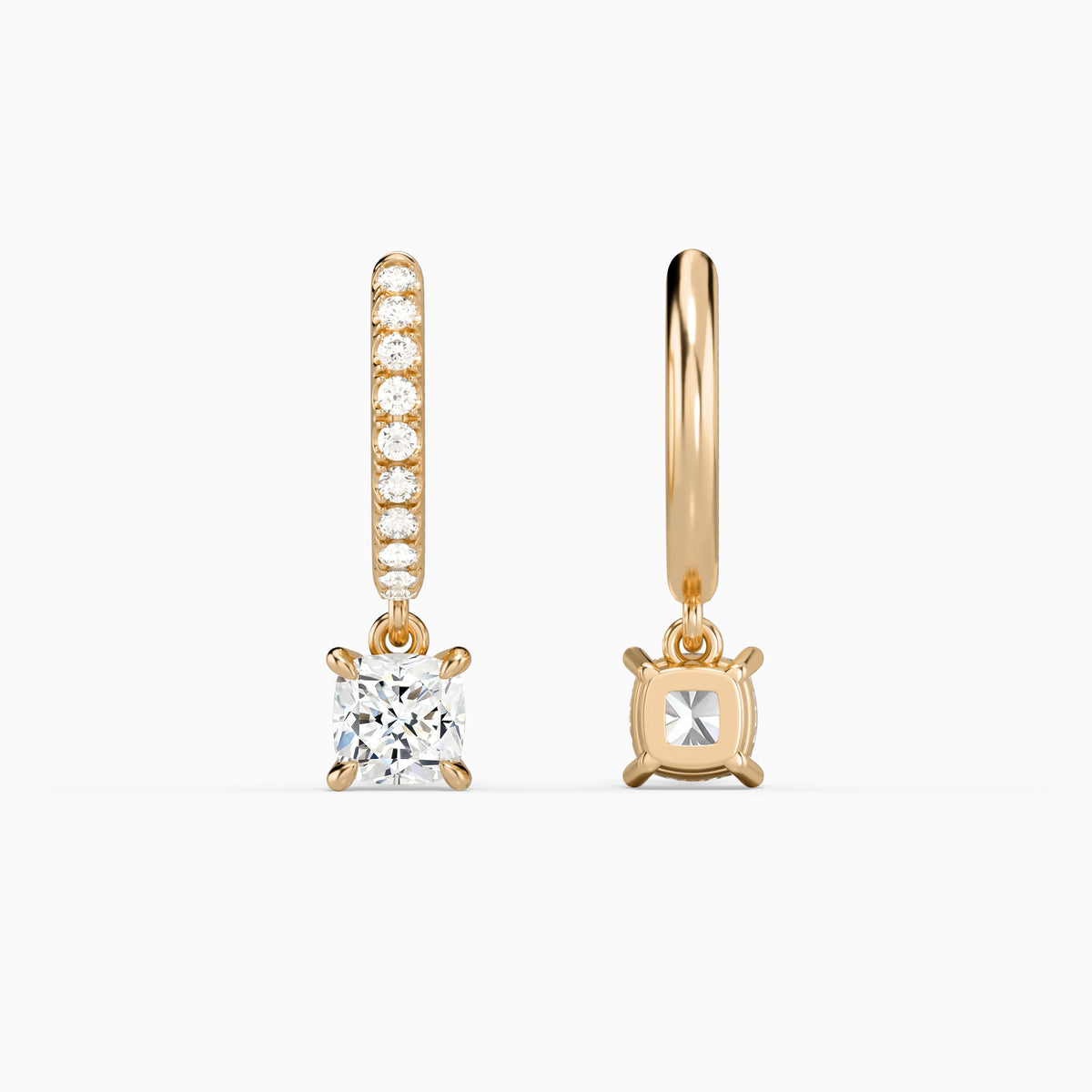 Cushion Accented Drop Huggie Hoop Earrings in 14K Rose Gold