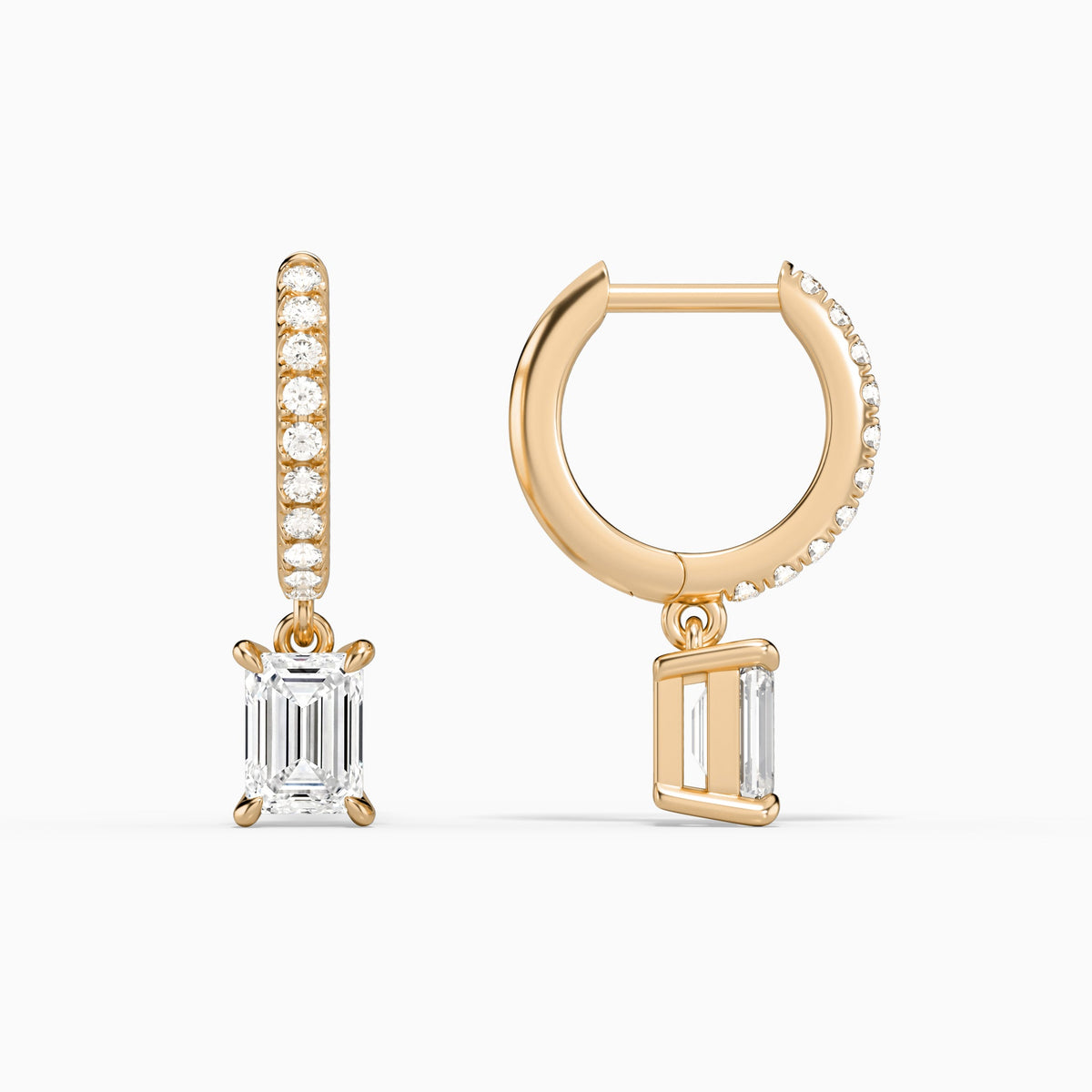 Emerald Accented Drop Huggie Hoop Earrings in 14K Rose Gold