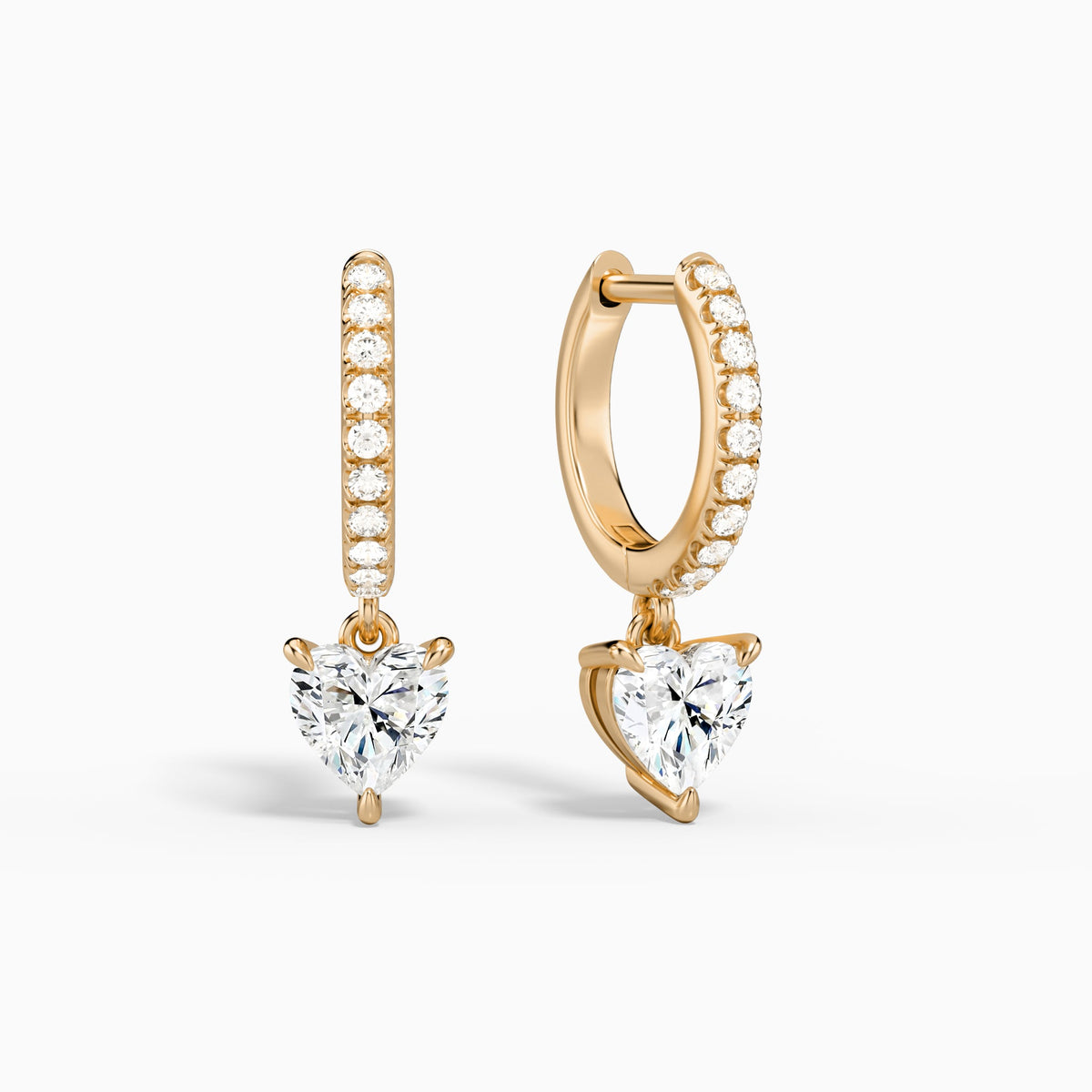 Heart Accented Drop Huggie Hoop Earrings in 14K Rose Gold
