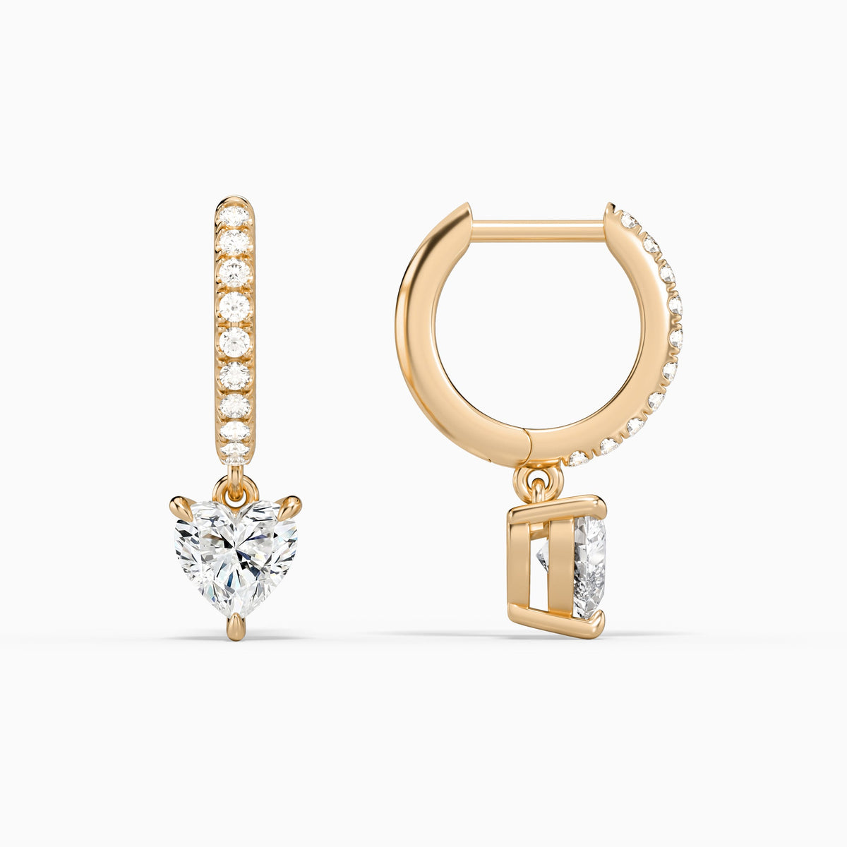Heart Accented Drop Huggie Hoop Earrings in 14K Rose Gold